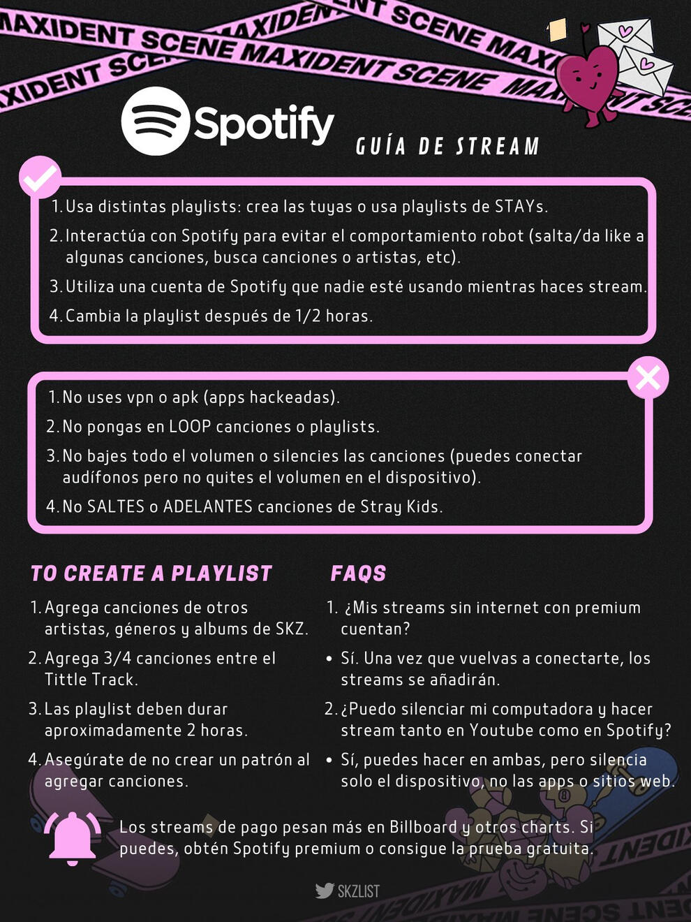 Guía de stream para Spotify por @skzlist en Twitter (Español).